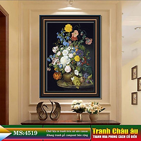 Tranh hoa treo tường phong cách cổ điển Châu âu. Tranh in trên chất liệu vải canvas cao cấp, khung gỗ composit. MS 4519
