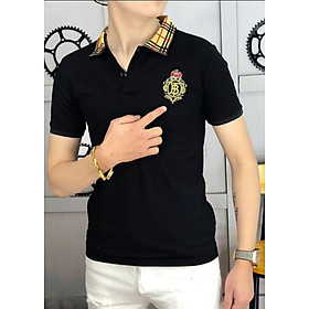 Áo Thun Nam Viền Cổ Caro Phối Logo Hoàng Gia Đẹp