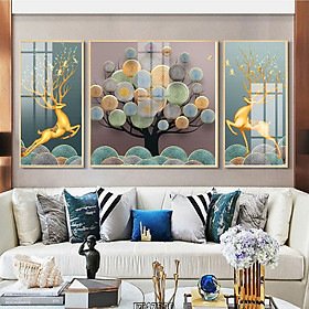 Mua Tranh Bộ 3 Động Vật Và Phong Cảnh Đẹp - Tranh Bộ 3 Canvas Hươu Nghệ Thuật