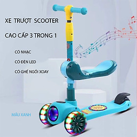 Xe trượt scooter 3 bánh -Xe Trượt Scooter Trẻ Em Phát Sáng, Có Nhạc Và Đèn Báo, Dành Cho Bé Từ 2-15 Tuổi