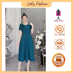 Đầm xòe phối hoa ngực quyến rũ D025- Lady fashion