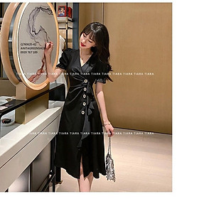 Q760620 ĐẦM SUÔNG NỮ PHỐI NÚT XẺ TÀ