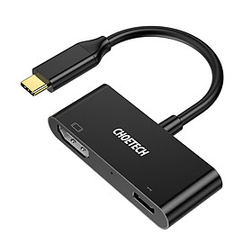 Hub sạc nhanh chia cổng 2 in 1 PD Type-C ra Type-C 3.0 và HDMI chuẩn 4K hiệu CHOETECH M03BK cho Macbook Pro / Smartphone - Hàng chính hãng - Đen