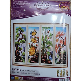 Tranh thêu chữ thập tứ quí mai trúc cúc tùng LV3346 - 110 x 75 cm - chưa thêu