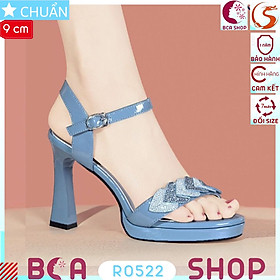 Giày cao gót nữ 9p RO522 ROSATA tại BCASHOP hở mũi, quai ngang nổi bậc với những trái tim nhiều hạt lấp lánh màu xanh