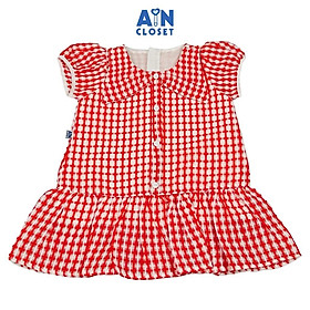 Đầm bé gái họa tiết Caro Đỏ Cổ Nơ cotton - AICDBGOMTK2V - AIN Closet