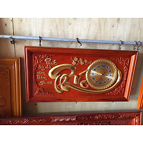 Tranh đồng hồ treo tường chữ phúc bằng gỗ hương đỏ 41×81×3cm