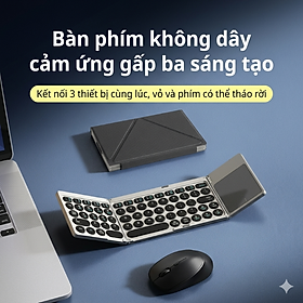 Bàn phím Gấp gọn mini không dây Bluetooth KF68 có touchpad và bao da giá đỡ - pin sạc TypeC cho PC Laptop điện thoại - hàng nhập khẩu