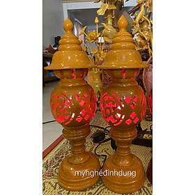 Mua Cặp đèn thờ bằng gỗ khắc chữ  phúc lộc thọ gỗ xà cừ kt cao 50cm