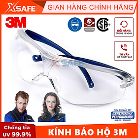 Kính bảo hộ 3M V34 Kính chống bụi chống tia UV, bám hơi nước, chống trầy xước, dùng lao động, đi xe máy (màu trắng)