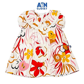 Đầm bé gái họa tiết hoa Dendro Vàng Đỏ cotton - AICDBGABJXDF - AIN Closet