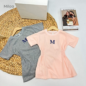Đầm Thun Cotton Siết Eo Hoạ Tiết Chữ M 2 Màu Cho Bé Gái MiLaa Kids