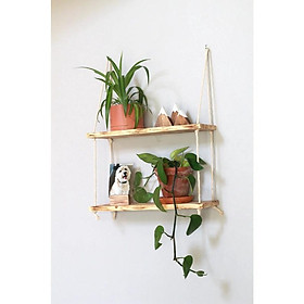 Mua Kệ Gỗ Treo Tường Trang Trí Dây Thừng Boho Rustic 2 Tầng để đổ lưu niệm cây cảnh mini gỗ thông