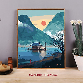Tranh sơn dầu số hóa tự tô màu Tranh cổ phong Trung Hoa PC4102 khung 2.5cm