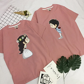 Áo Thun Cặp Nam Nữ Cotton Style Unisex Hình Cặp Đôi Dễ Thương - C2-07