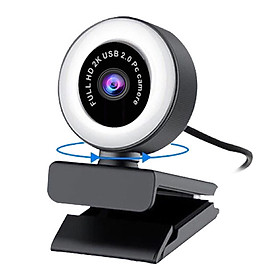 USB 2.0 PC 1080P/2K/5MP Webcam with LED Ring Light Mic Advanced Autofocus AF Web Camera