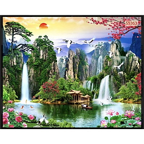 Mua tranh phong cảnh dán tường 3d. tranh in vải lụa không thấm nước siêu bền - 1