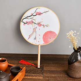 Quạt tròn cổ trang dây tuyến ô giấy mận đỏ