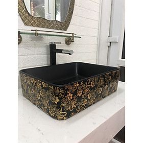 Mua CHẬU LAVABO MEN ĐEN HOA VĂN VÀNG NHẬP KHẨU CAO CẤP CHÍNH HÃNG GRVL 8146B (CHẬU)