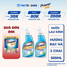 Combo 2 Chai Nước Lau Kính POWER100 Hương Bạc Hà 500mlx2