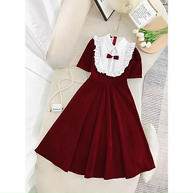 Váy đầm nữ dáng xòe cổ sơ mi phối bèo đính nơ hót trent cực sang chảnh cho nàng diện đi chơi lễ tết