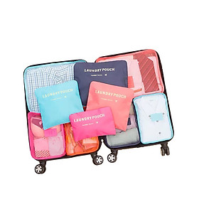 Set 6 món túi đựng hành lí du lich, chất liệu vải mềm mại dễ dàng mang theo sắp xếp gọn trong vali, túi du lịch, có khóa kéo dễ dàng bảo quản đồ dùng cá nhân, nhiều màu sắc-S6DL