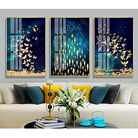 Mua Tranh treo tường | Tranh bộ 3 bức trừu tượng Gold foil butterfly fish bird wall art printable