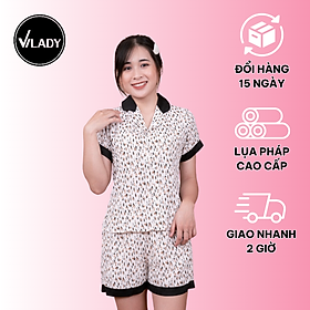 Đồ bộ mặc nhà nữ Pyjama lụa Mango VILADY - B132 kiểu quần đùi tay cộc mặc hè thoáng mát, họa tiết hình con sóc dễ thương