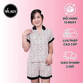 Hình ảnh Đồ bộ mặc nhà nữ Pyjama lụa Mango VILADY - B132 kiểu quần đùi tay cộc mặc hè thoáng mát, họa tiết hình con sóc dễ thương