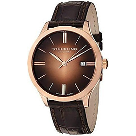 Stuhrling Original Classic Cuvette II Mens Watch - Swiss Quartz Analog Date Wrist Watch for Men - Stainless Steel Mens Designer Watch with Leather Strap 490 Series