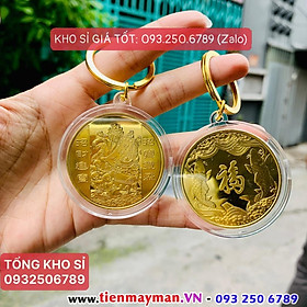 Hình ảnh Móc khóa Đồng Xu Thần Tài Vàng Hong Kong Quà Phong Thủy, Tiền lì xì tết 2023 , NELI