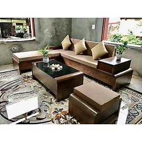 Bộ sofa góc gỗ sồi góc L màu óc chó MS 12.9A