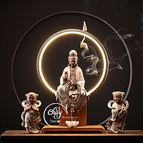 Mua Tượng Phật Bà Quan Âm Bồ Tát Cùng Tiên Đồng Ngọc Nữ Kèm Đèn Led Trang Trí Bằng Gốm Tử Sa Cao Cấp