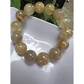 Vòng tay Nam Đá Thạch Anh Tóc Vàng Tự Nhiên size hạt 15mm màu vàng nhẹ nhàng chuẩn hợp Nam mệnh kim, mệnh thổ, mệnh Thủy deo đẹp sang may mắn tốt ạ