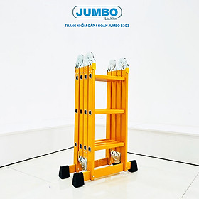 Thang nhôm gấp 4 đoạn JUMBO B303, chữ A - 1.7m, chữ I - 3.5m, 14 tư thế sử dụng, tải trọng 300kg, sơn tĩnh điện