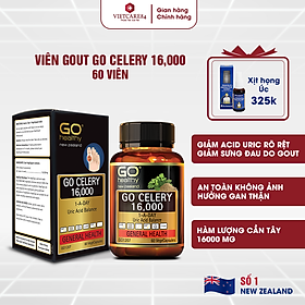 Viên gout nhập khẩu chính hãng New Zealand GO CELERY 16000mg (60 viên) giúp giảm các triệu chứng bệnh gút: giảm uric acid, làm giảm triệu chứng sưng đau do gut