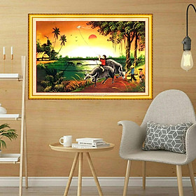 Mua Tranh thêu chữ thập phong cảnh mục đồng LV3208- tự thêu