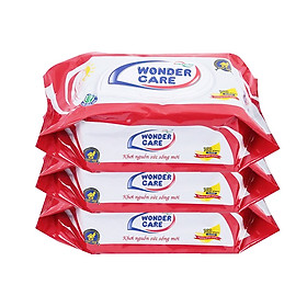 Combo 3 Gói Khăn Giấy Ướt Wondercare 100 Tờ Hương Phấn Dịu Nhẹ, Tinh Chất Lô Hội Dưỡng Da