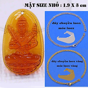Mặt Phật Hư không tạng pha lê cam 1.9cm x 3cm (size nhỏ) kèm vòng cổ dây chuyền inox vàng + móc inox vàng, Phật bản mệnh, mặt dây chuyền