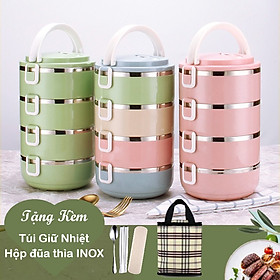 Hộp Cơm Giữ Nhiệt 4 Tầng Lõi INOX 2.8L Kèm Túi Giữ Nhiệt Và Bộ Muỗng Đũa Inox - An Toàn Cho Sức Khỏe – Hàng Chính Hãng VinBuy