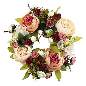 Peony Flowers Artificial Wreath Faux Floral Wreath for Holiday Summer Xmas