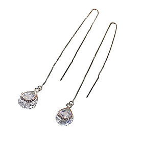 Silver Crystal Earrings Drops Earrings Long Chain Dangle Pendant Earrings