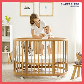 Giường Cũi Gỗ Cho Bé Từ 0 - 5 tuổi - Hình Oval, Đa Năng, Nhiều Công Dụng