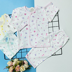 Combo 3 bộ áo quần sơ sinh tay dài cài nút xéo họa tiết J-TomTom Baby cho bé trai, bé gái - hàng Việt Nam chất lượng