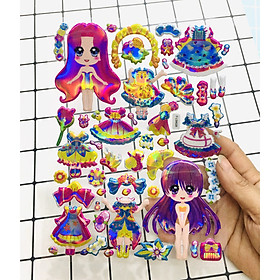 Hình Dán Bé gái sticker Nổi 3D set 2 bảng