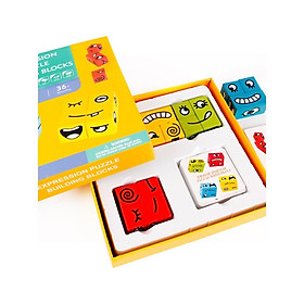 Đồ chơi Boardgame xếp hình thay đổi biểu cảm khuôn mặt bằng gỗ theo thẻ mẫu cho bé thông minh