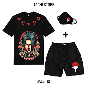 BST Combo Áo thun Sasuke NAruto Itachi Kakashi Sharingan + quần Short + KT Uchiha HOT đẹp