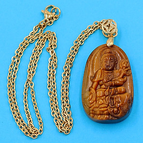 Vòng cổ mặt Bồ Tát Phổ Hiền - đá mắt hổ 3.6cm DIVMHB2 - dây inox vàng - tuổi Thìn, Tỵ