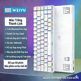 Bàn Phím Cơ Gaming không dây K68 chống ồn - Bluetooth + USB - Pin sạc TypeC - Hotswap cho máy tính laptop điện thoạiBàn Phím Cơ Gaming không dây K68 chống ồn - Bluetooth + USB - Pin sạc TypeC - Hotswap cho máy tính laptop điện thoại - hàng nhập khẩu