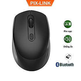 Chuột Không Dây Bluetooth PIX-LINK P100B Chống Ồn, DPI 1600, Chế Độ Kép Wireless Usb 2.4Ghz, Bluetooth Dùng Cho Macbook, Laptop, PC - Hàng chính Hãng